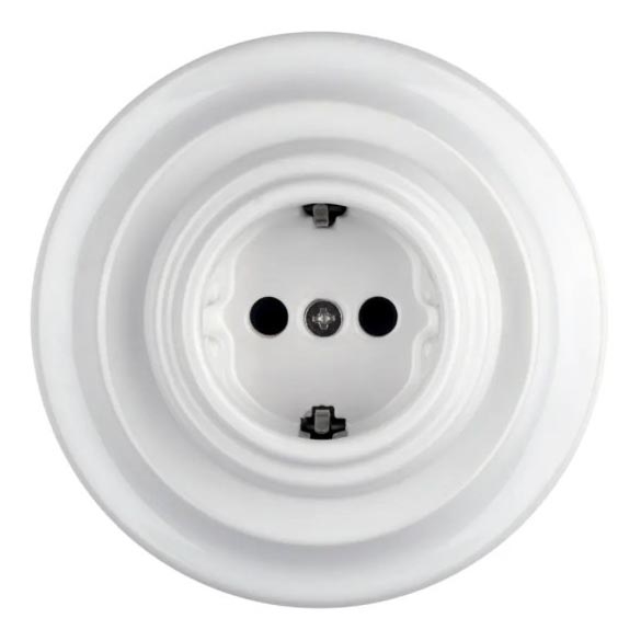 Bohemia-Design - Tomada de parede retro em porcelana com moldura SCHUKO 250V/16A branca