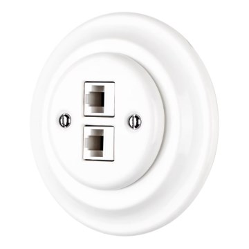 Bohemia-Design - Tomada de rede Ethernet retro em porcelana com moldura 2x CAT.5E branca