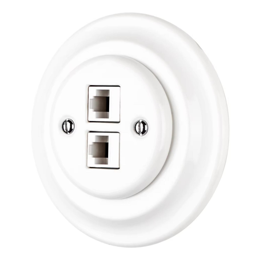 Bohemia-Design - Tomada de rede Ethernet retro em porcelana com moldura 2x CAT.5E branca