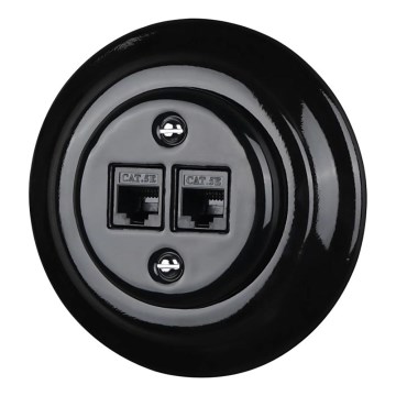 Bohemia-Design - Tomada Ethernet retro em porcelana com moldura 2xCAT.5E preta