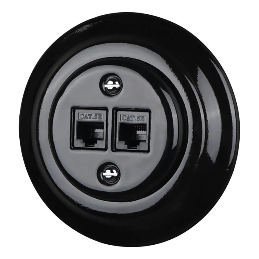 Bohemia-Design - Tomada Ethernet retro em porcelana com moldura 2xCAT.5E preta