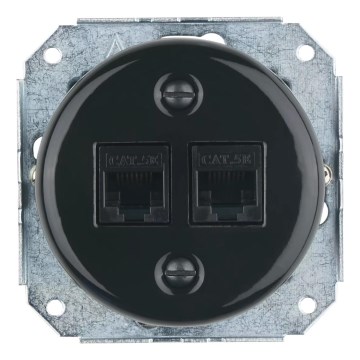 Bohemia-Design - Tomada Ethernet retro em porcelana sem moldura, 2 portas CAT.5E, preta