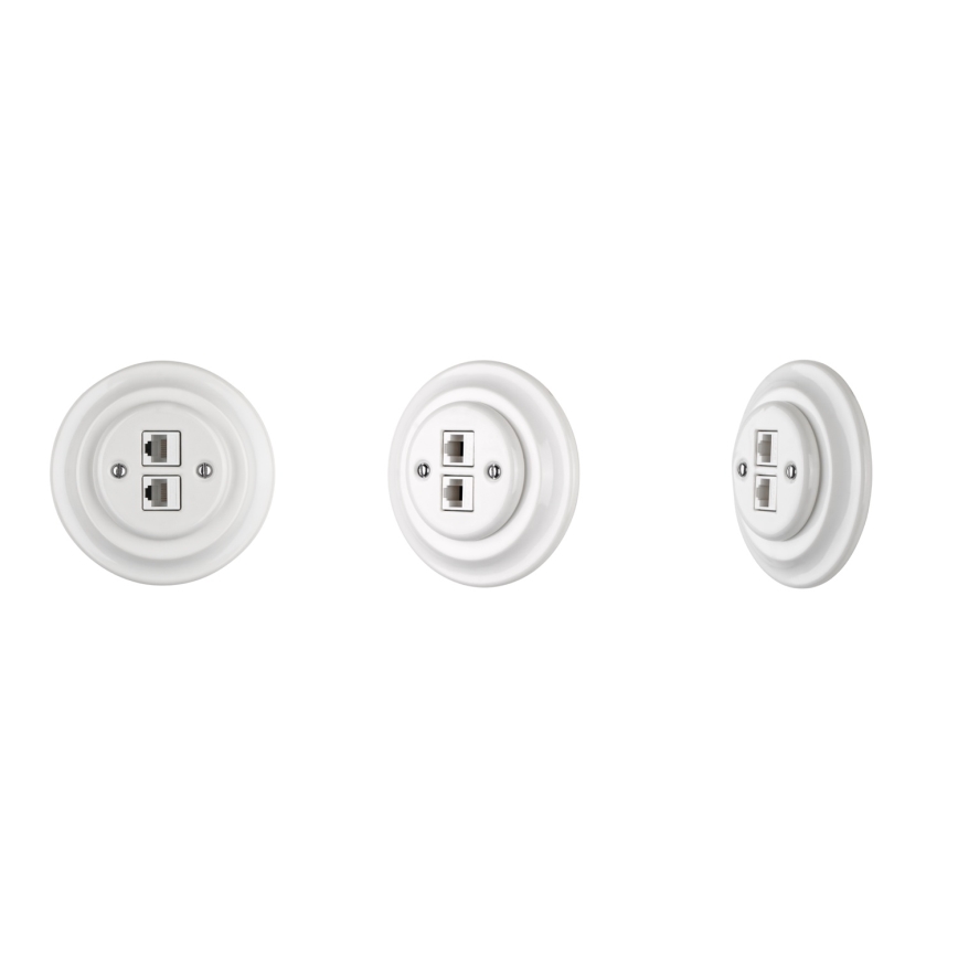 Bohemia-Design -Tomada Ethernet retro em porcelana sem moldura 2x CAT.5E branca