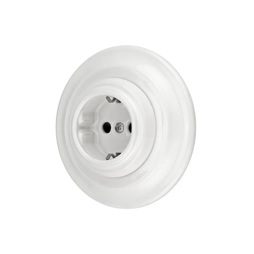 Bohemia-Design - Tomada de parede retro em porcelana com moldura SCHUKO 250V/16A branca