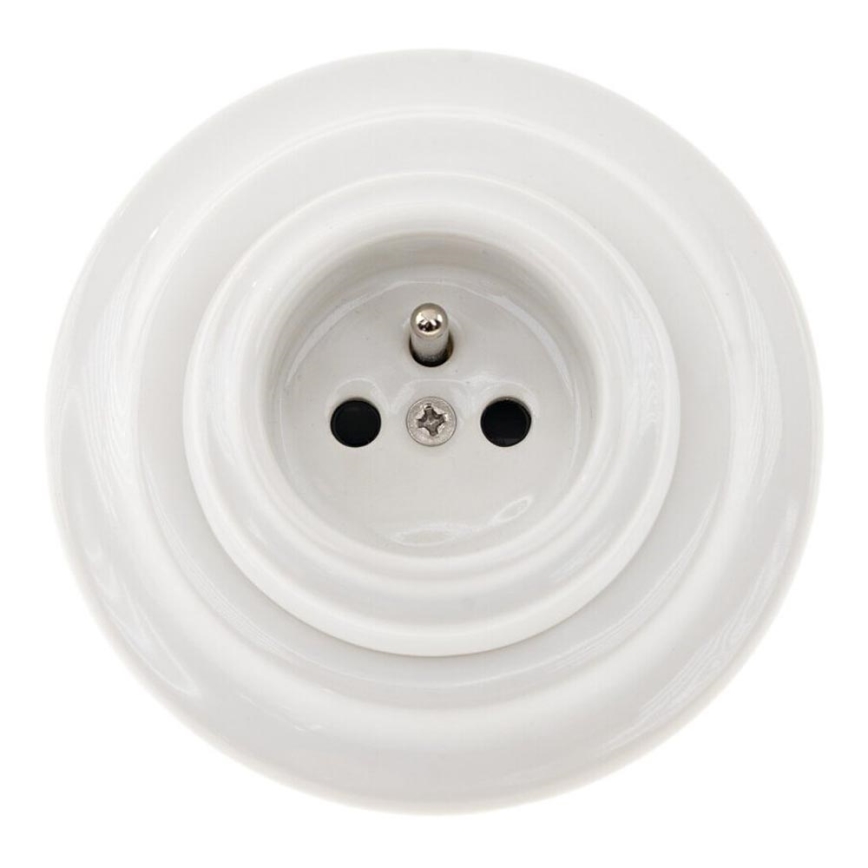 Bohemia-Design - Tomada retro de porcelana para uso doméstico com moldura 250V/16A branca