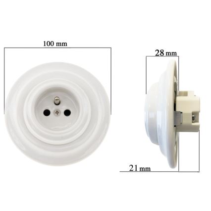 Bohemia-Design - Tomada retro de porcelana para uso doméstico com moldura 250V/16A branca