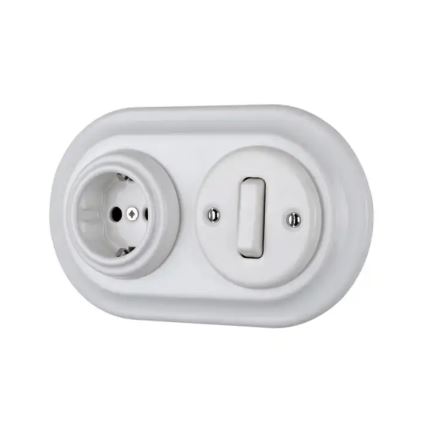 Bohemia-Design - Tomada retro de porcelana para uso doméstico, sem moldura, 250V/16A, branca