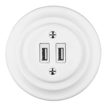 Bohemia-Design - Tomada USB retro em porcelana com moldura, 2x USB-A, branca