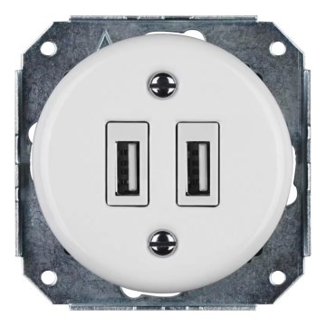 Bohemia-Design - Tomada USB retro em porcelana sem moldura, 2x USB-A, branca