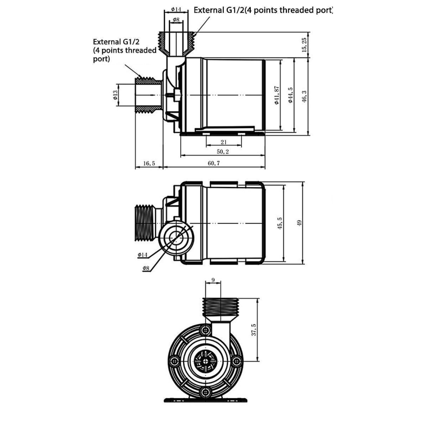 Bomba 12VDC 800l/hora G1/2"