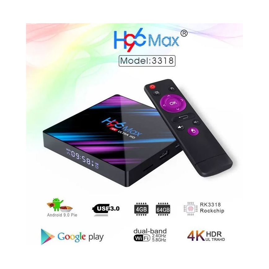 Box de TV Android SMART 4GB RAM 4K Wi-Fi + controlo remoto