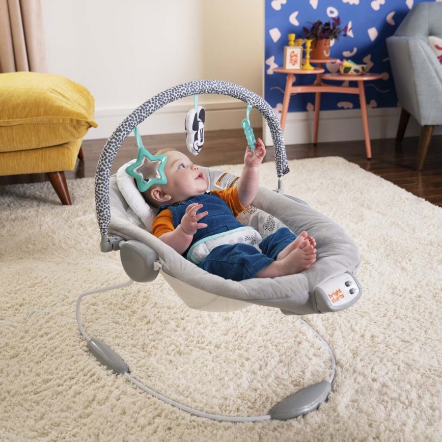 Bright Starts - Espreguiçadeira vibratória para bebé com melodia MICKEY MOUSE
