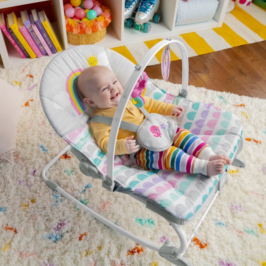 Bright Starts - Espreguiçadeira vibratória para bebé ROSY RAINBOW