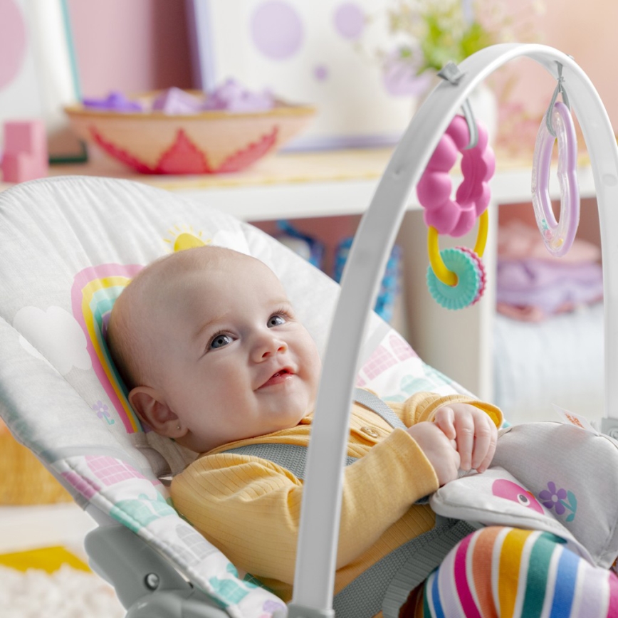 Bright Starts - Espreguiçadeira vibratória para bebé ROSY RAINBOW
