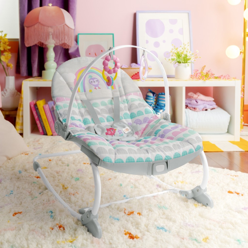 Bright Starts - Espreguiçadeira vibratória para bebé ROSY RAINBOW