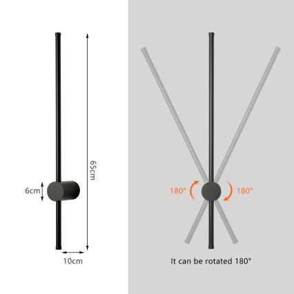 Brilagi - Aplique de parede exterior AURA LED/12W/230V 3000K IP54 65 cm preto