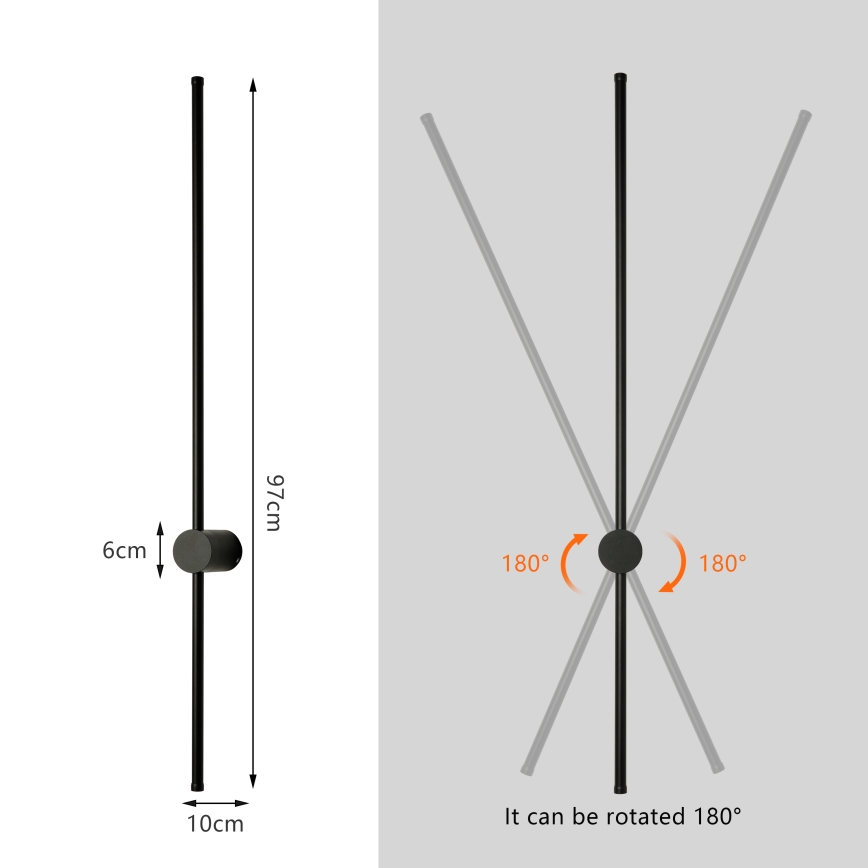 Brilagi - Aplique de parede exterior LED AURA LED/20W/230V 3000K IP54 97 cm preto