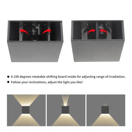 Brilagi - Arandela LED para exterior DOUBLERAY LED/4W/230V antracite IP65