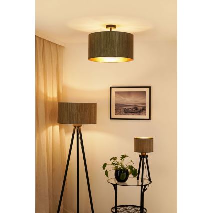 Brilagi - Candeeiro de chão BOSTON ROLLER 1xE27/15W/230V palha castanho/dourado