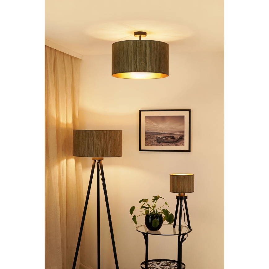 Brilagi - Candeeiro de chão BOSTON ROLLER 1xE27/15W/230V palha castanho/dourado