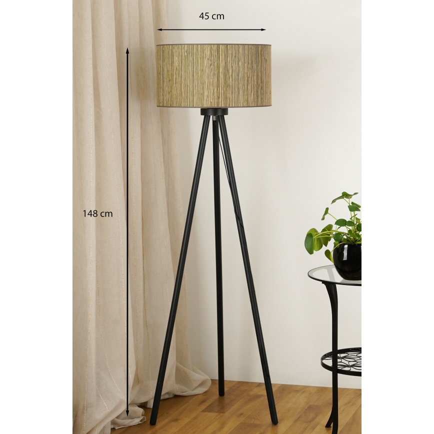 Brilagi - Candeeiro de chão BOSTON ROLLER 1xE27/15W/230V palha castanho/dourado