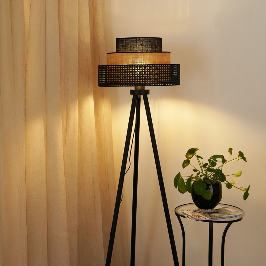 Brilagi - Candeeiro de chão DAKOTA LUNETA 1xE27/15W/230V preto/bege