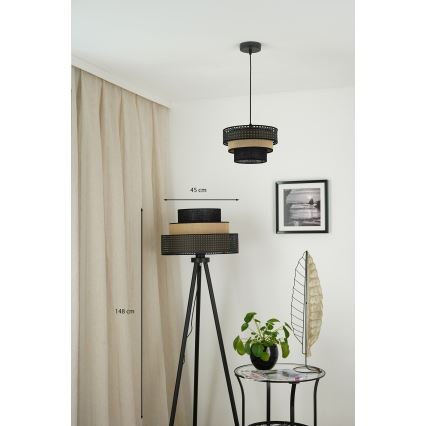 Brilagi - Candeeiro de chão DAKOTA LUNETA 1xE27/15W/230V preto/bege