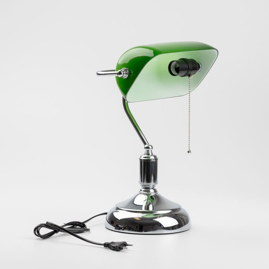 Brilagi - Candeeiro de mesa BANK OFFICE 1xE27/60W/230V cromado brilhante/verde