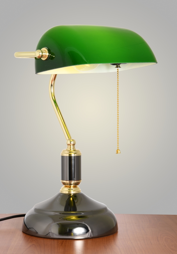 Brilagi - Candeeiro de mesa BANK OFFICE 1xE27/60W/230V preto/dourado/verde