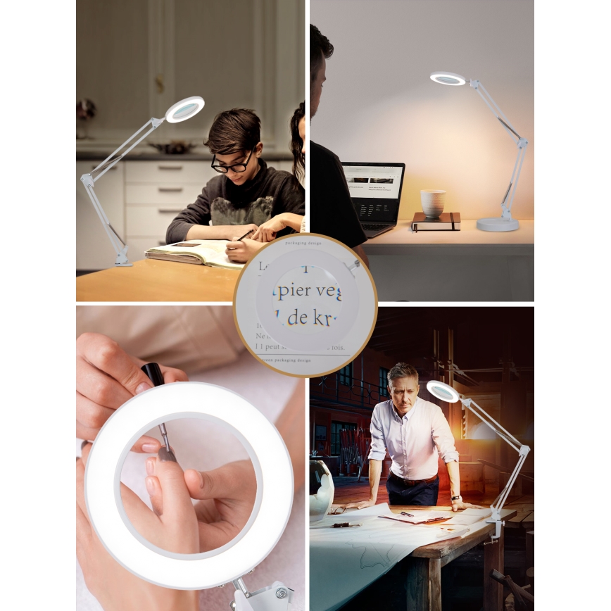 Brilagi - Candeeiro de mesa LED com regulação e lupa LENS LED/12W/5V 3000/4200/6000K branco