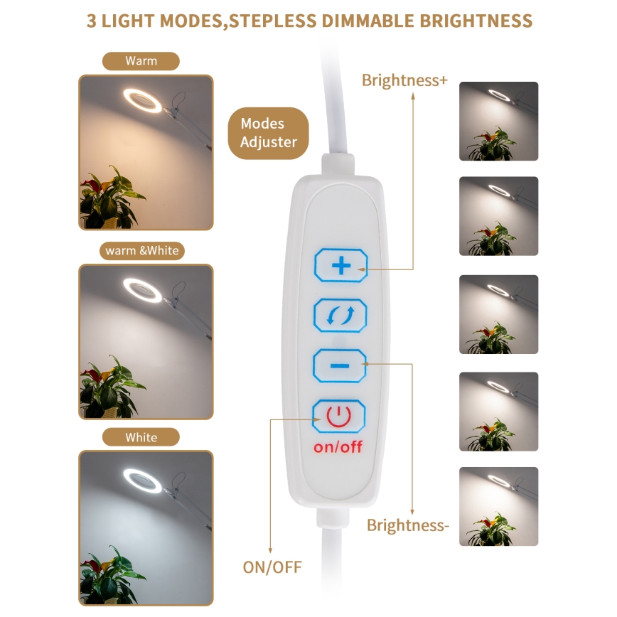 Brilagi - Candeeiro de mesa LED com regulação e lupa LENS LED/12W/5V 3000/4200/6000K branco