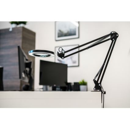 Brilagi - Candeeiro de mesa LED com regulação e lupa LENS LED/12W/5V 3000/4200/6000K preto
