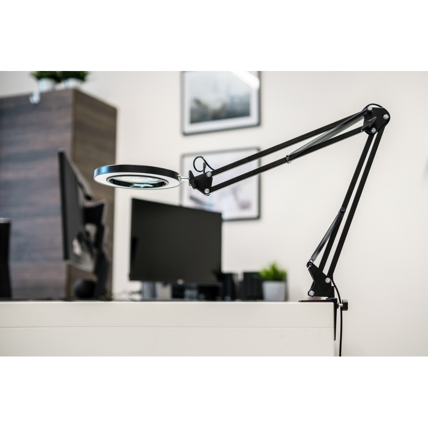 Brilagi - Candeeiro de mesa LED com regulação e lupa LENS LED/12W/5V 3000/4200/6000K preto