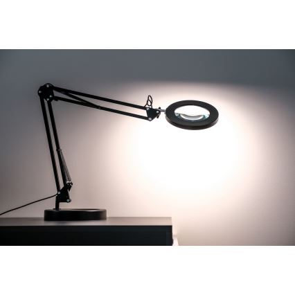 Brilagi - Candeeiro de mesa LED com regulação e lupa LENS LED/12W/5V 3000/4200/6000K preto