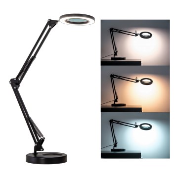 Brilagi - Candeeiro de mesa LED com regulação e lupa LENS LED/12W/5V 3000/4200/6000K preto