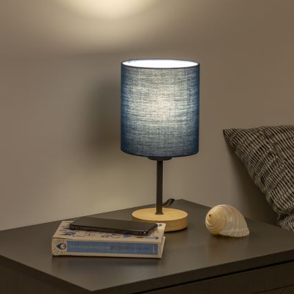 Brilagi - Candeeiro de mesa NUBILA WOOD 1xE27/25W/230V carvalho/azul escuro