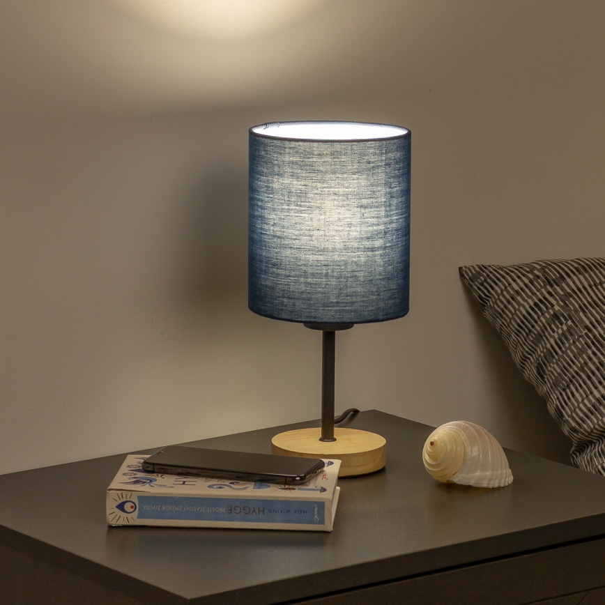 Brilagi - Candeeiro de mesa NUBILA WOOD 1xE27/25W/230V carvalho/azul escuro