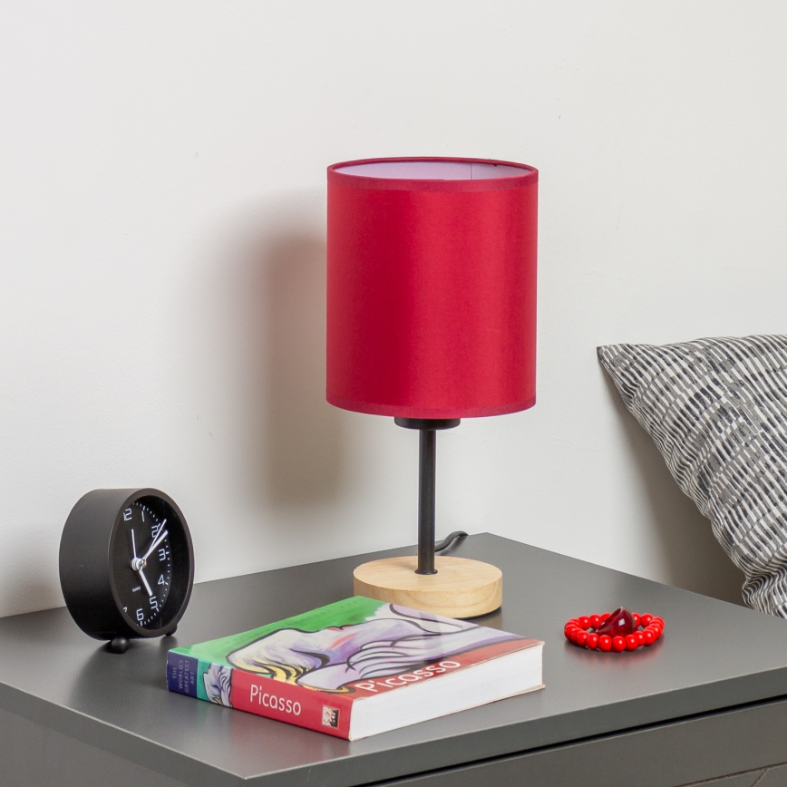 Brilagi - Candeeiro de mesa NUBILA WOOD 1xE27/25W/230V carvalho/Pompeiano vermelho