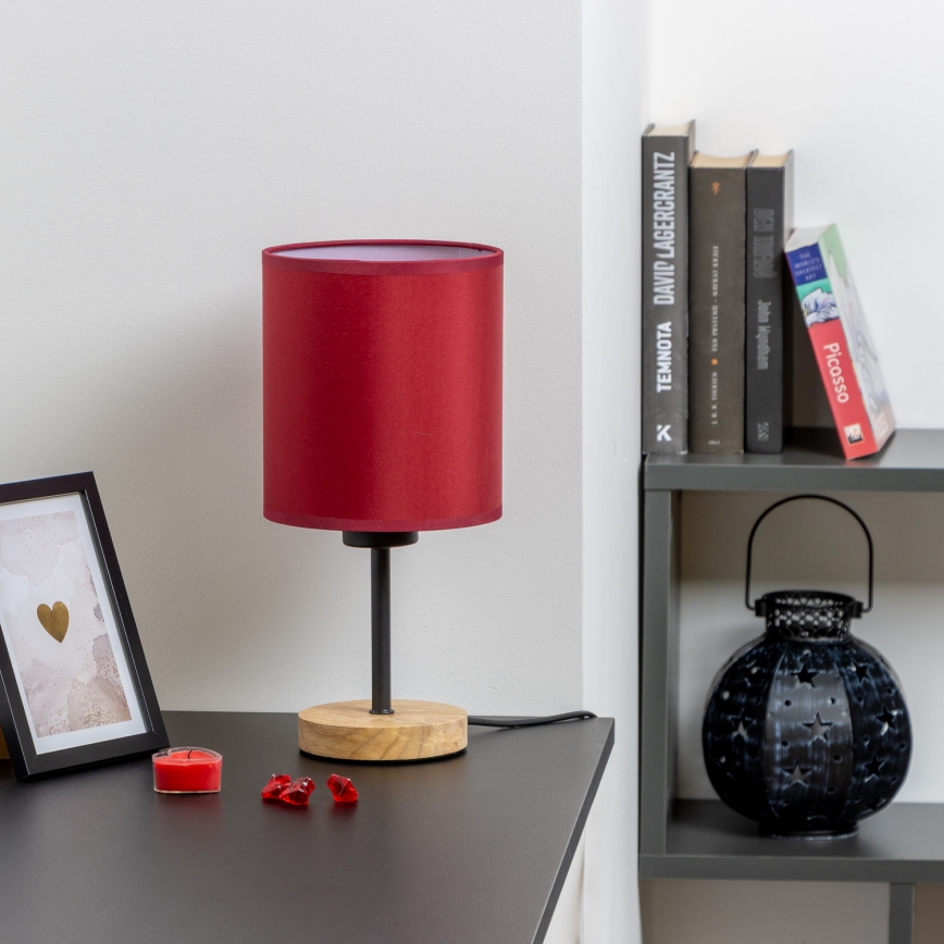 Brilagi - Candeeiro de mesa NUBILA WOOD 1xE27/25W/230V carvalho/Pompeiano vermelho