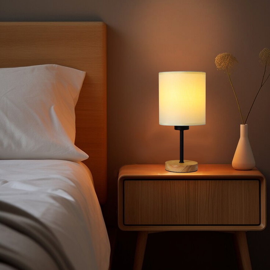 Brilagi - Candeeiro de mesa NUBILA WOOD 1xE27/25W/230V carvalho/preto/creme