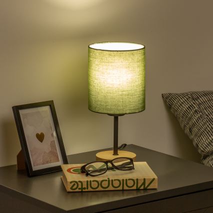 Brilagi - Candeeiro de mesa NUBILA WOOD 1xE27/25W/230V carvalho/verde