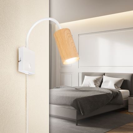 Brilagi - Candeeiro de parede flexível SELE 1xGU10/30W/230V branco/decoração em carvalho