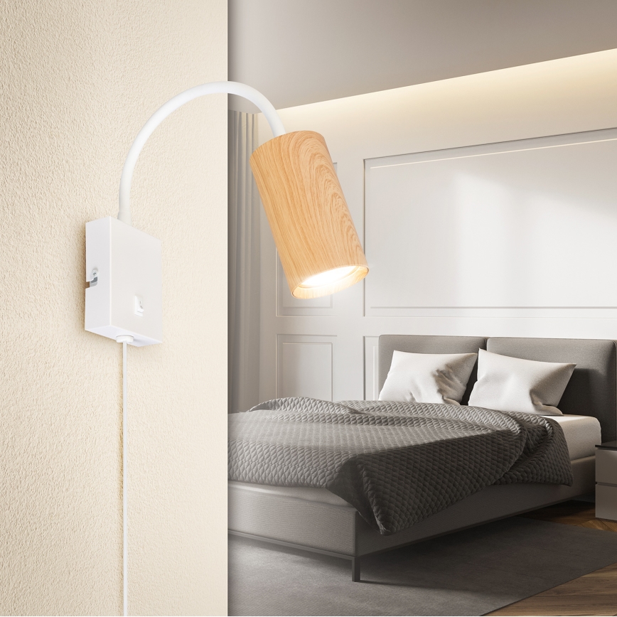 Brilagi - Candeeiro de parede flexível SELE 1xGU10/30W/230V branco/decoração em carvalho
