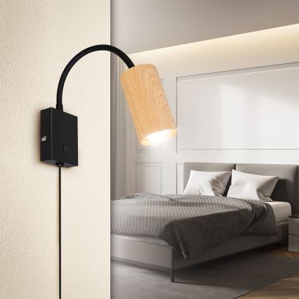 Brilagi - Candeeiro de parede flexível SELE 1xGU10/30W/230V preto/decoração em carvalho