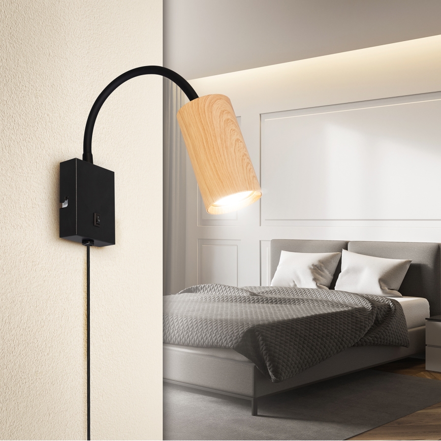 Brilagi - Candeeiro de parede flexível SELE 1xGU10/30W/230V preto/decoração em carvalho