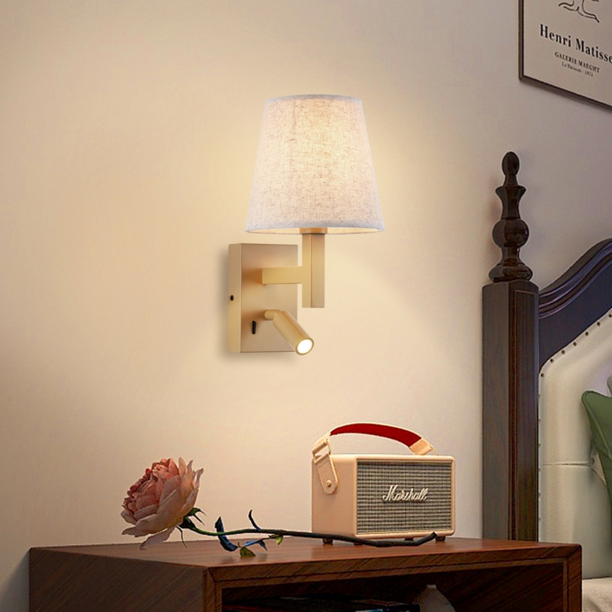 Brilagi - Candeeiro de parede LED DEYA 1xE14/40W/230V + LED/3W linho/dourado