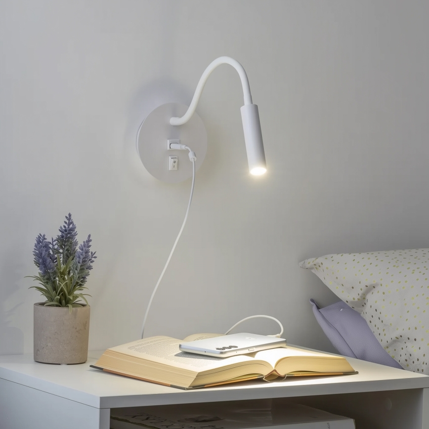Brilagi - Candeeiro de parede LED flexível com porta USB MAYA LED/3W/230V 4000K branco