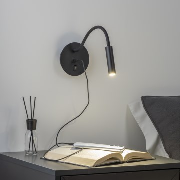 Brilagi - Candeeiro de parede LED flexível com porta USB MAYA LED/3W/230V 4000K preto