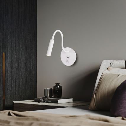 Brilagi - Candeeiro de parede LED flexível com porta USB MAYA LED/3W/230V 4000K branco