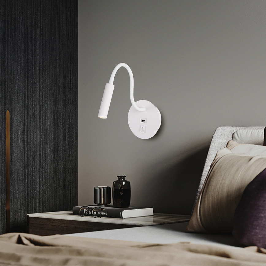 Brilagi - Candeeiro de parede LED flexível com porta USB MAYA LED/3W/230V 4000K branco